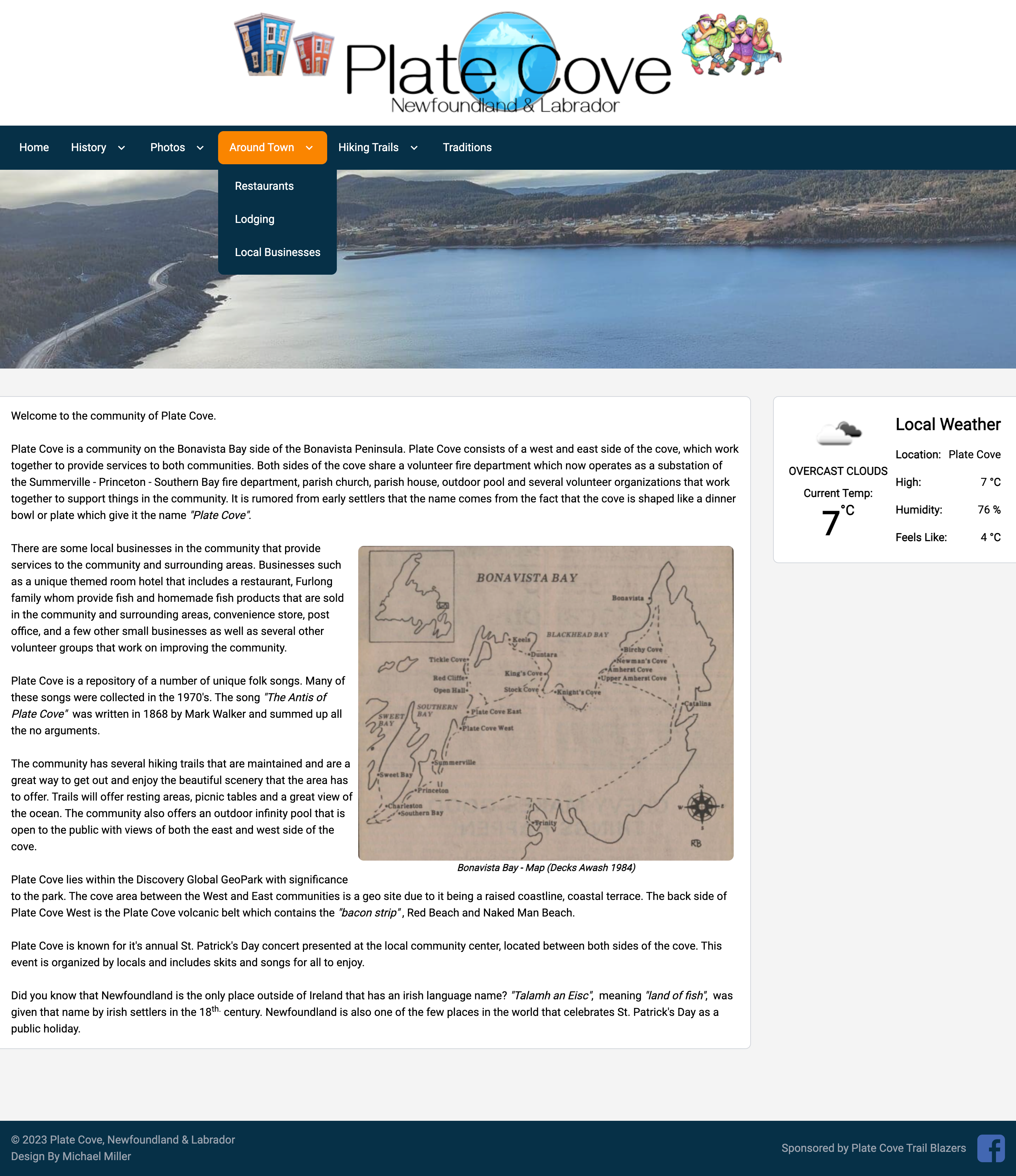 Plat Cove project website design showing main page